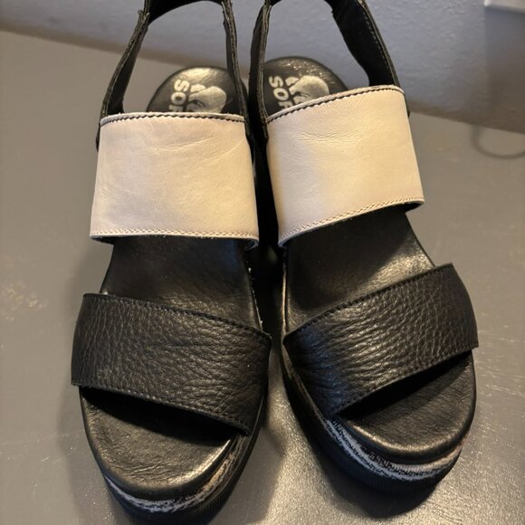 Sorel Joanie II HI Slingback Black and White Wedge Shoes with Striking Platform - Picture 12 of 16